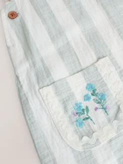 Mintgroen gestreept - Babyset van rompertje met korte mouwen en bretelbroek (0mnd -2jr)
