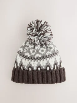 Mocha Bruin Fairisle - Beanie-muts met pompon (3mnd-16jr)