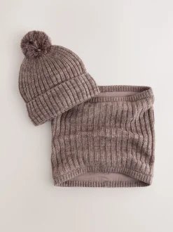 Mokkabruin - Pom Beanie Hat & Snood Set 2 Piece (1-16yrs)
