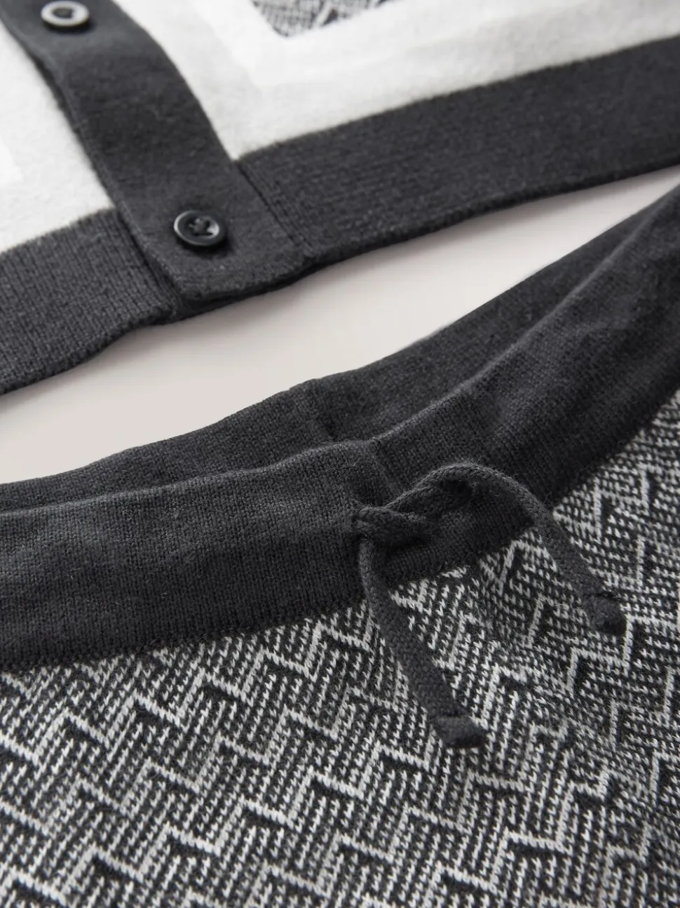 Monochroom - Set met gebreid poloshirt met knoopsluiting en short met geometrische print (3-16jr)