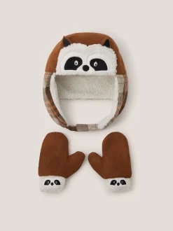 Monsoon Baby Racoon Trapper Hat & Mittens Set