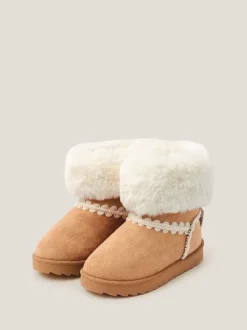 Monsoon Crochet Bow Fluffy Ankle Boots