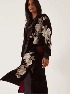Monsoon Fia Floral Embroidered Velvet Kimono