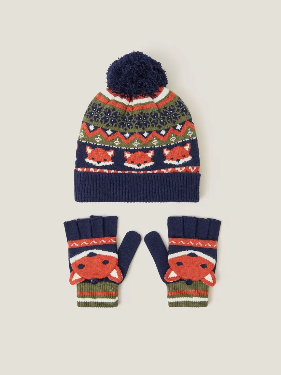 Monsoon Fox Bobble Hat & Gloves Set