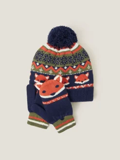 Monsoon Fox Bobble Hat & Gloves Set