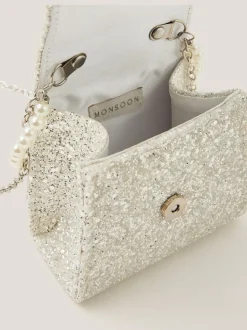 Monsoon Glitter Pearl Bow Handbag & Hair Clips Set