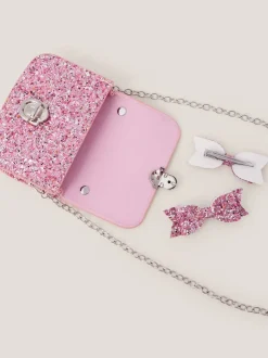 Monsoon Glitter Satchel Bag & Hair Clips Set