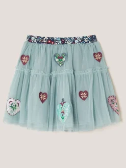 Monsoon Heart Embellished Tulle Skirt
