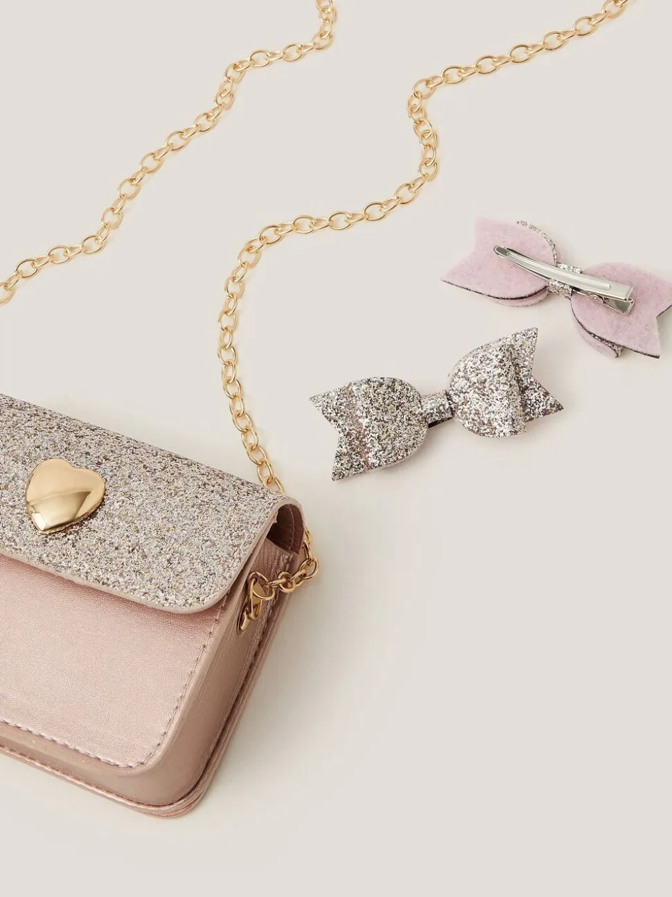 Monsoon Mini Glitter Bag & Bow Hair Clips Set
