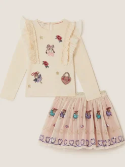 Monsoon Ruffle Top & Embellished Skirt Set