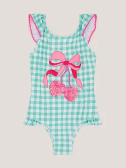 Monsoon Sequin Cherry Gingham Swimsuit