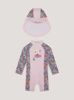Monsoon Shell Print UPF50+ Sunsafe Suit & Sun Hat Set