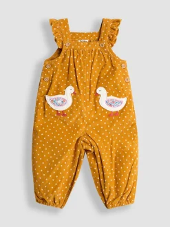 Mosterdgeel eend - JoJo Maman Bébé - Set van corduroy tuinbroek met applicatie en top