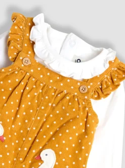 Mosterdgeel eend - JoJo Maman Bébé - Set van corduroy tuinbroek met applicatie en top