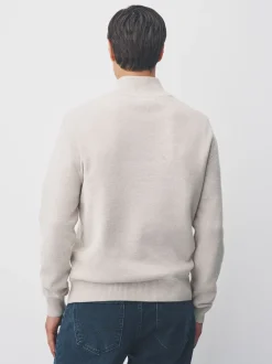 Moutkleurig - Effen - Regular fit 100% katoenen premium trui met korte rits