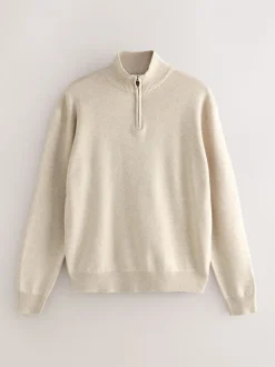 Moutkleurig - Effen - Regular fit 100% katoenen premium trui met korte rits
