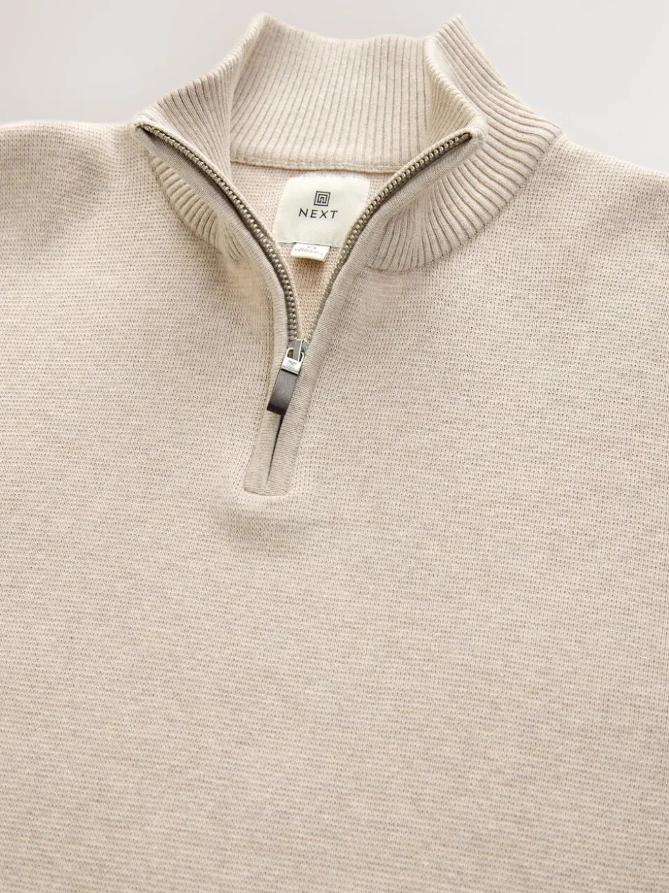 Moutkleurig - Effen - Regular fit 100% katoenen premium trui met korte rits