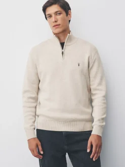 Moutkleurig - Hertlogo - Regular fit 100% katoenen premium trui met korte rits