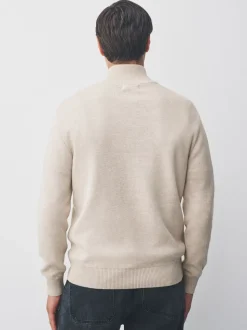 Moutkleurig - Hertlogo - Regular fit 100% katoenen premium trui met korte rits