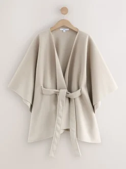 Moutkleurig - Wrap Front Cape Poncho