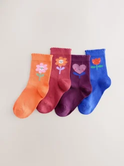 Multi - Cotton Rich Flower and Heart Ankle Socks 4 Pack