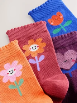 Multi - Cotton Rich Flower and Heart Ankle Socks 4 Pack