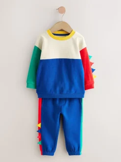 Multi Dinostekels - Set van zacht T-shirt met lange mouwen en joggingbroek (3mnd-7jr)
