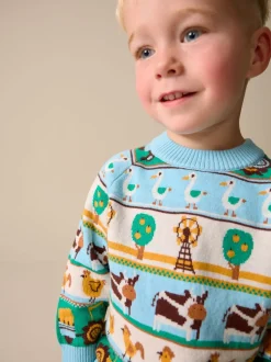 Multi Fairisle Pattern - Character Knitted Crew Neck Jumper (3mths-7yrs)