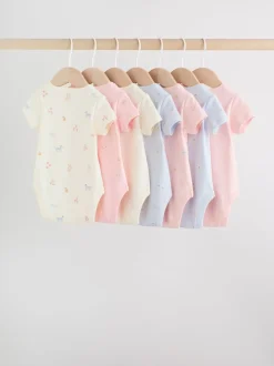 Multi Pastel Character - 7 Babyrompertjes met korte mouwen