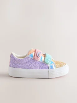 Multi regenboogkleurige glitters - Sneakers met dikke zool en klittenbandsluiting