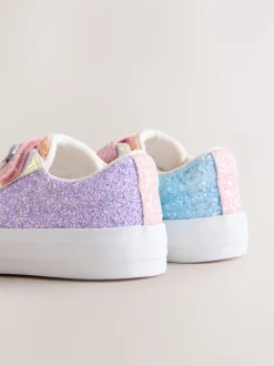 Multi regenboogkleurige glitters - Sneakers met dikke zool en klittenbandsluiting