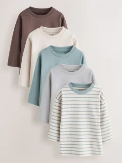 Multi-blauw - Set van 5 T-shirts met lange mouwen (3 mnd-7 jr)