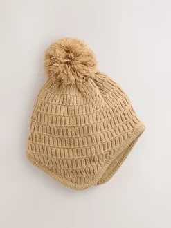 Natural Borg - Gebreide pilotenmuts voor baby's met pompon (0mnd -2jr)