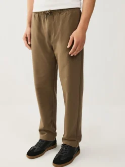 Naturel bruin - Joggingbroek van keperstof met rechte pijpen en textuur