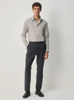 Naturel bruin - Slim Fit - Onderhoudsvriendelijk, getextureerd, slim fit overhemd met enkele manchet