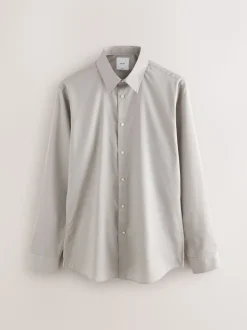 Naturel bruin - Slim Fit - Onderhoudsvriendelijk, getextureerd, slim fit overhemd met enkele manchet