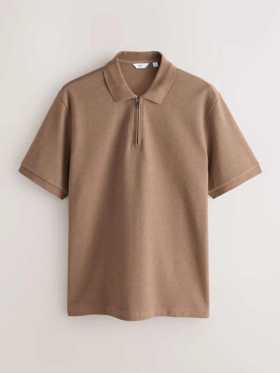 Naturel bruin - Smart poloshirt met textuur en rits