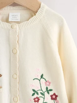Naturel met borduursel - Baby Bunny Cardigan (0mths-3yrs)