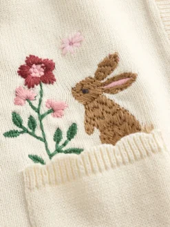 Naturel met borduursel - Baby Bunny Cardigan (0mths-3yrs)