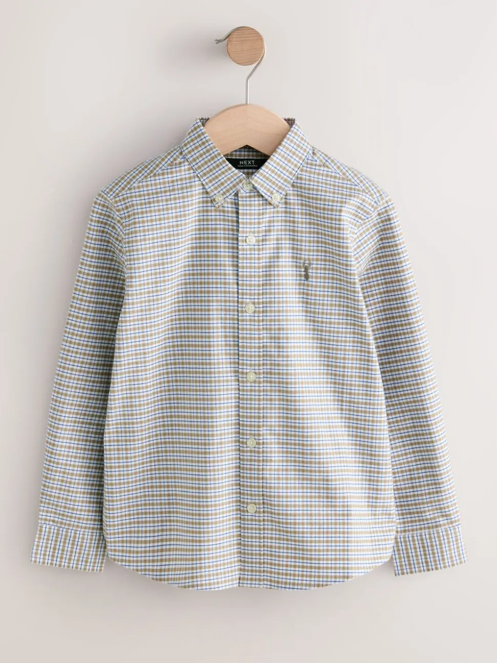 Naturel met gingham-ruit - Oxford overhemd (3-16 jr)