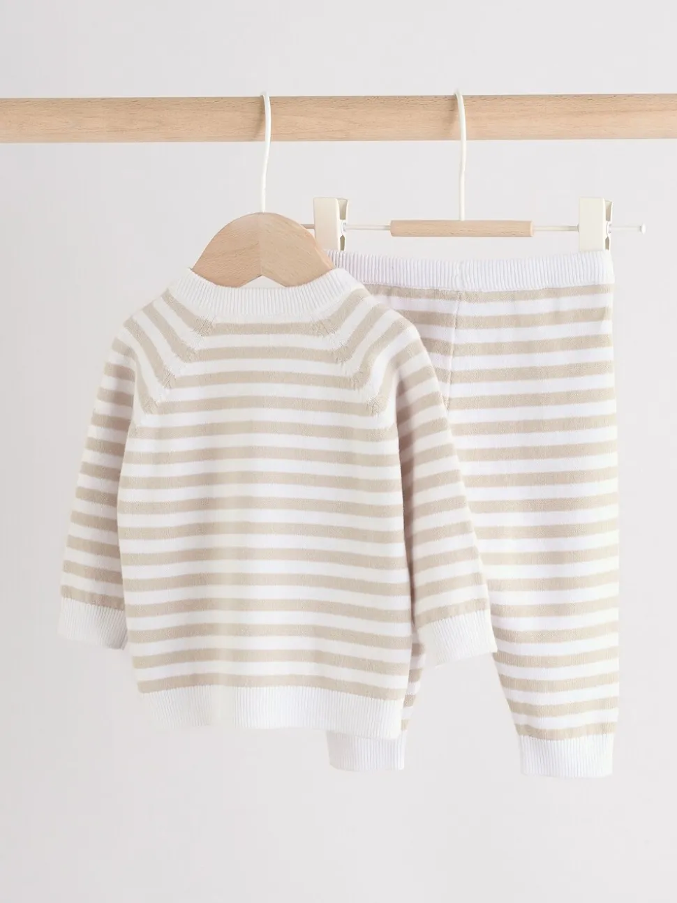Naturel met strepen - Gebreide top- en leggingset (0 mnd - 2 jr)