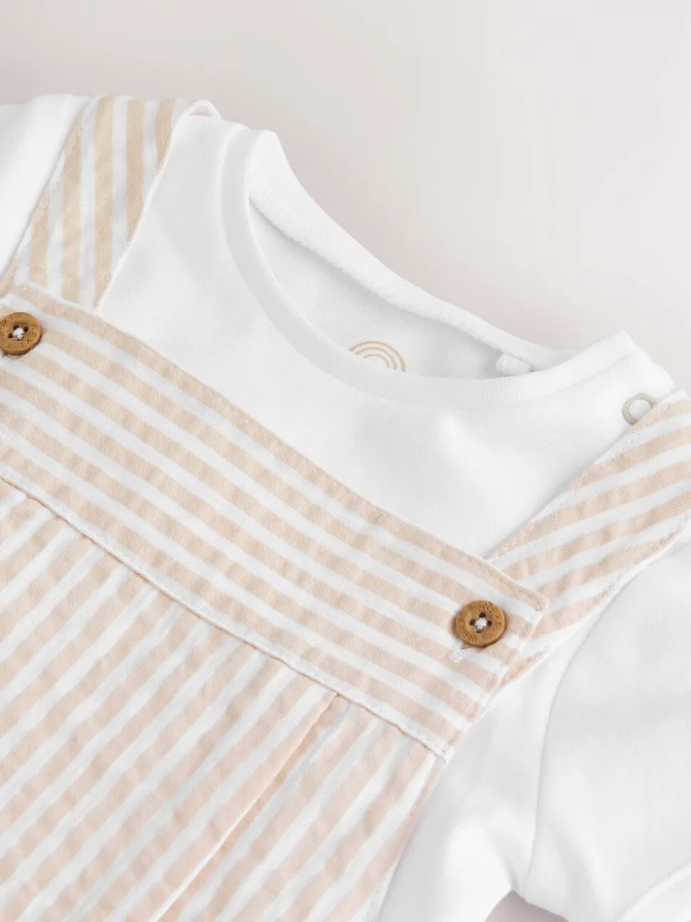 Naturel met strepen - Geweven bretelbroeken en bodysuit babyset (0mnd -2jr)