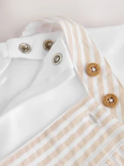 Naturel met strepen - Geweven bretelbroeken en bodysuit babyset (0mnd -2jr)