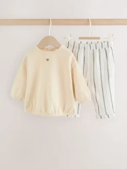 Naturel met strepen - Sweat Top and Trousers Baby Set (0mths-2yrs)