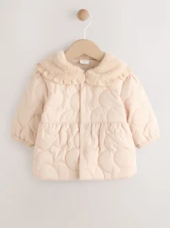 Naturel oversized kraag - Faux Fur Quilted Baby Jacket (0mths-2yrs)