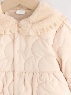 Naturel oversized kraag - Faux Fur Quilted Baby Jacket (0mths-2yrs)