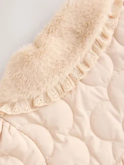 Naturel oversized kraag - Faux Fur Quilted Baby Jacket (0mths-2yrs)