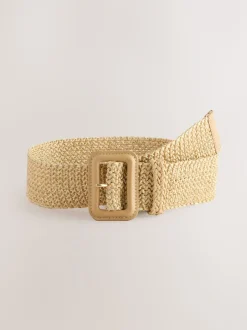 Naturel/goud - Brede riem met raffia-effect