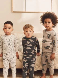 Naturel/zwart dinosaurus - Verpakking van 3 knusse pyjama's (9 mnd-10 jr)