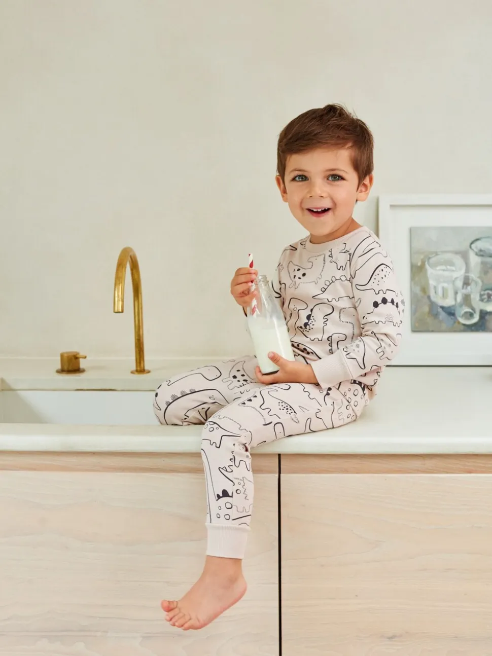 Naturel/zwart dinosaurus - Verpakking van 3 knusse pyjama's (9 mnd-10 jr)